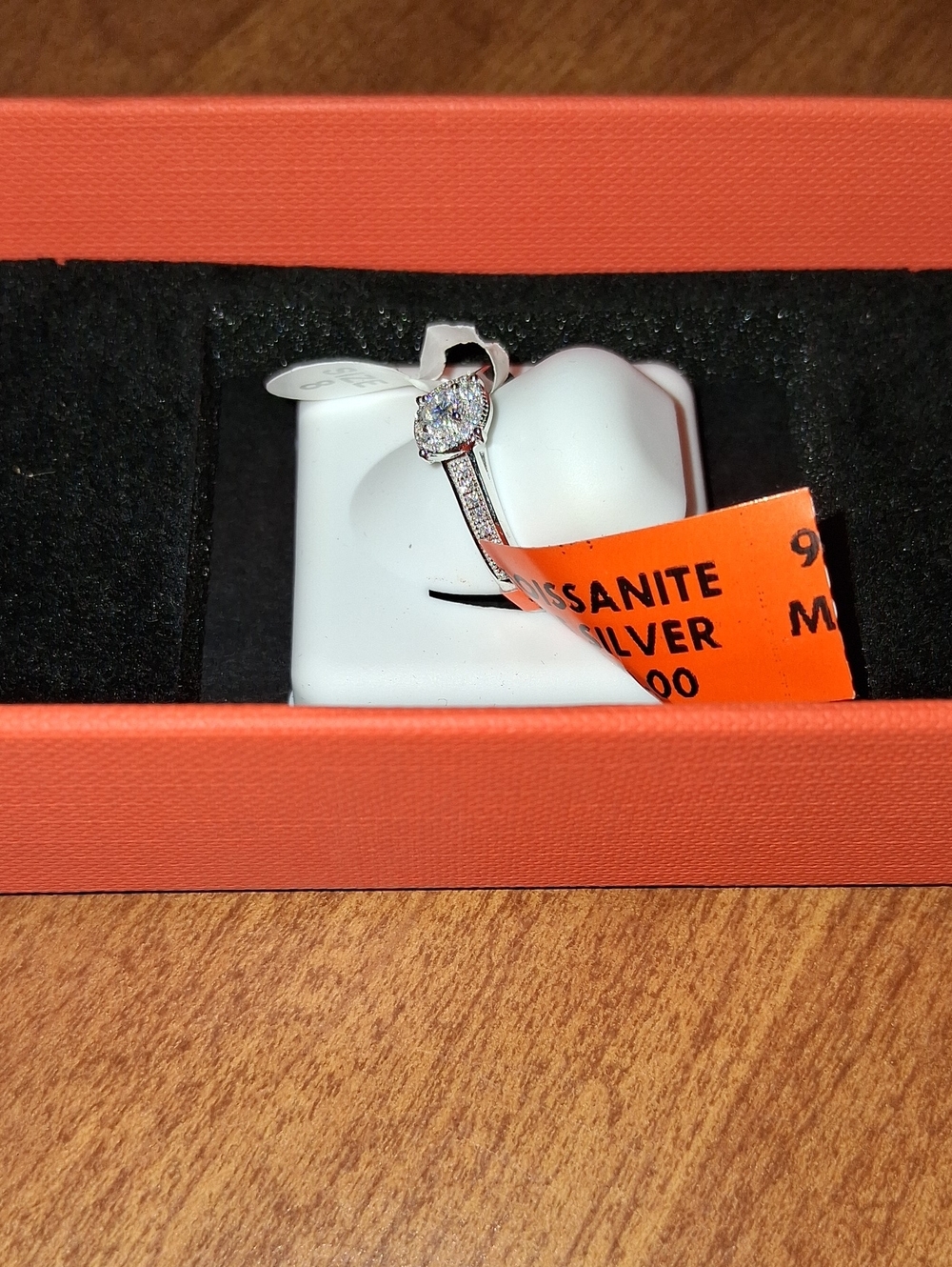Women's Sterling Silver And Moissanite Halo Engagement Ring And Free Charm - Picture 2 of 7